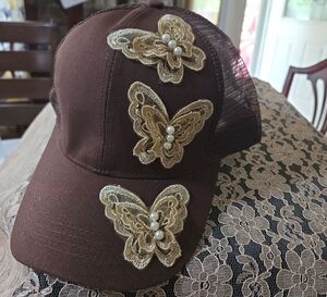Brown Butterfly Embellished Cap